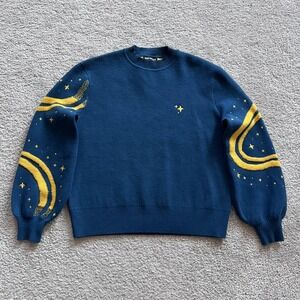 Carmico Stargazer Sleeve Knit Sweater Womens Small Blue Sleeve Graphic